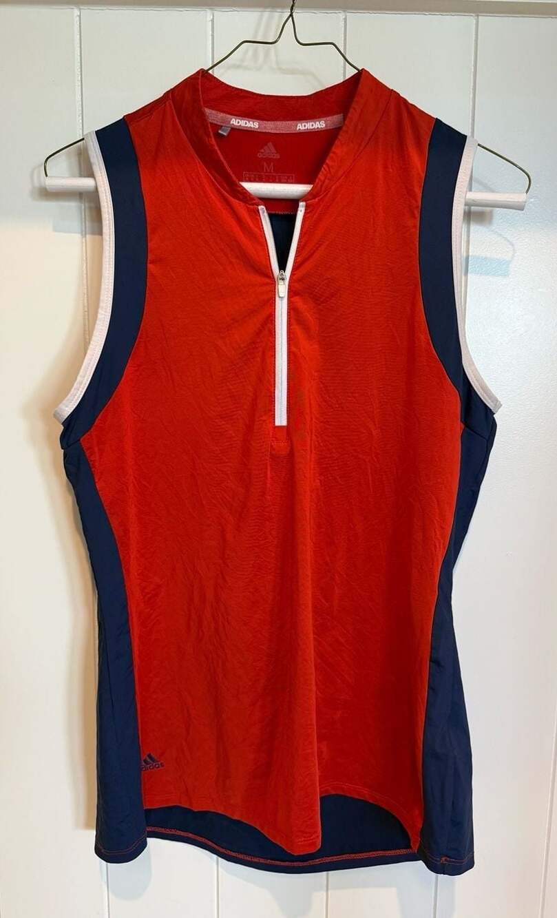 Adidas Women's Sleeveless 1/4 Zip Athletic Golf Tank Top Red/Navy Size M